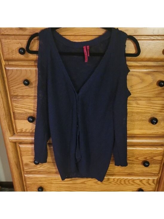 Scarlett Sweaters - Scarlett Navy Blue Women's Lightweight Cut Out Sleeve Spring Button Up Cardigan